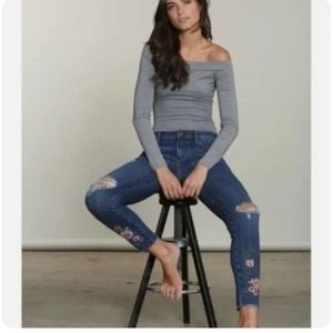 Driftwood Womens Jackie Rose Embroidered Distressed Skinny Jean